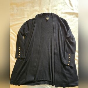 JM Collection Plus Size Black Long Sleeve Cardigan with Gold Button Accents